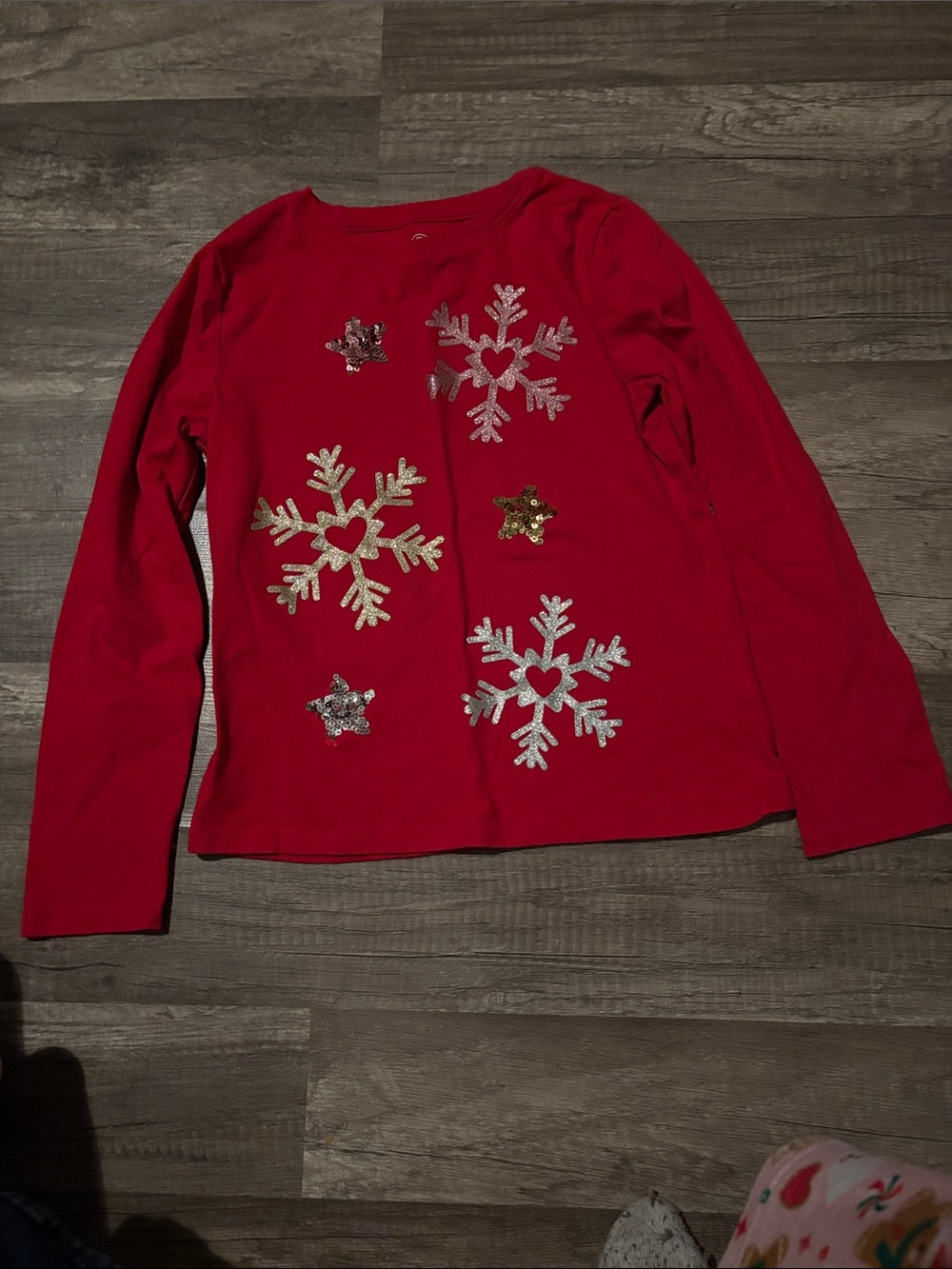 wonder nation Red Sequin Snowflake Heart Long Sleeve Top 218